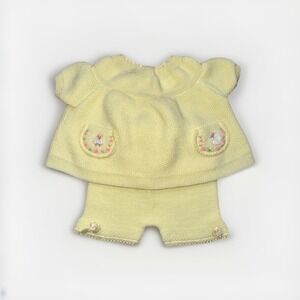 Vintage A Little Angel 2-Piece Yellow‎ Embroidered Knit Outfit Size 0-3 Months